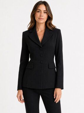 PINKO BLACK NOTCHED LAPEL SINGLE BREASTED ASYMMETRICAL BLAZER - 6